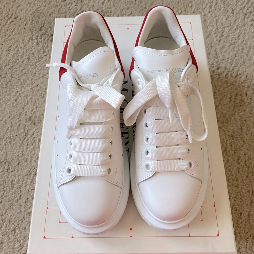 White and Red Alexander McQueen sneakers size 37. Gently worn box included.